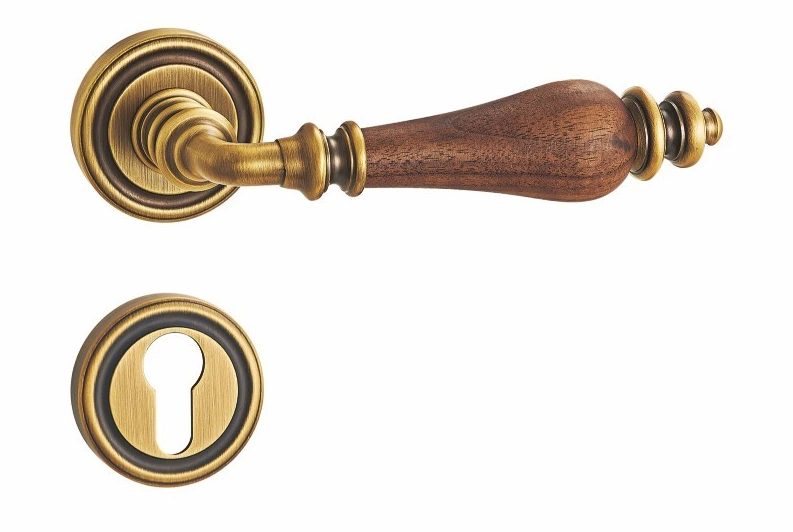 BR5-2277 Walnut-insert lever Brass Door Lock